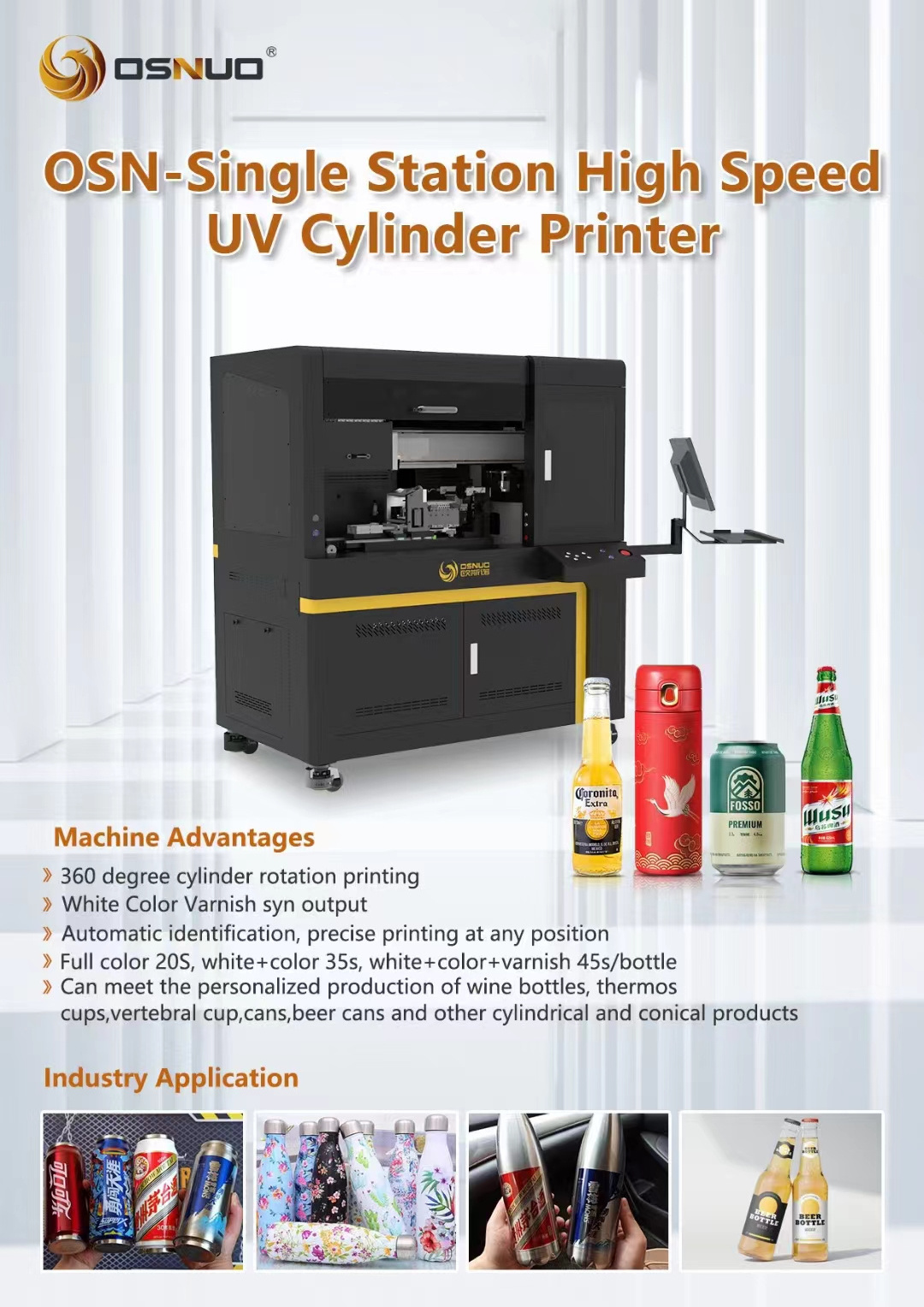 OSNUO UV cylinder printer for glass bottles uv printing bottle printer cylinder printer machine for paper cups