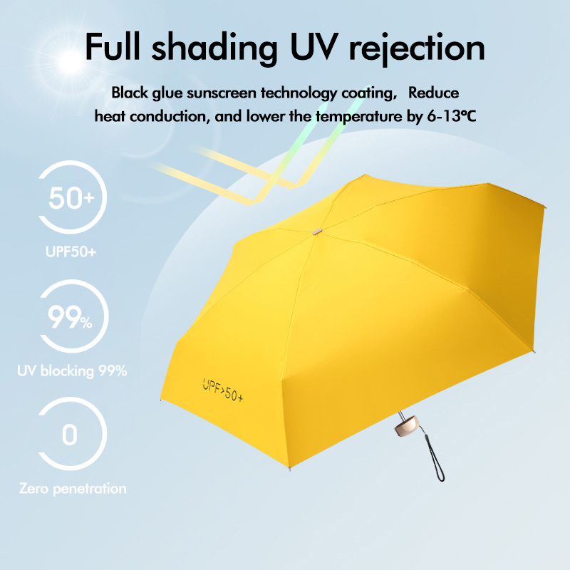 Luxury Upf50+ 6k Umbrellas Rainy Pocket Light 5 Folding Umbrella For Women Uv Mini Small Flat Handle Umbrella