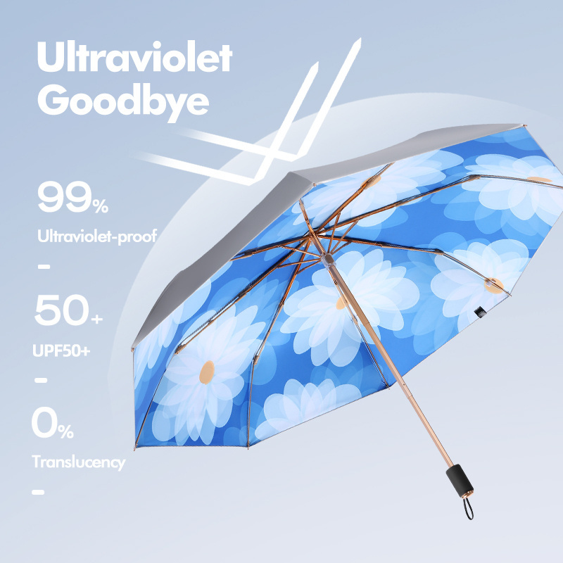 Sunny Rainy Umbrella Umbrellas Travel UFP50+ Sun Shade Three Folding Plus Colorful Flower Umbrella with Logo 21inch 8K