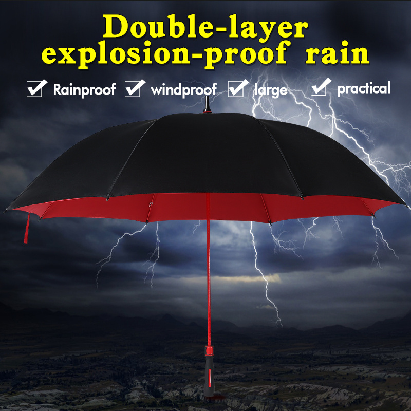 Auto Open Double Layer Unbreakable Fiber Glass Frame Men Golf Rain Umbrella