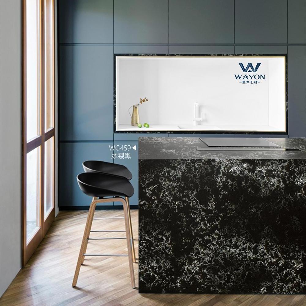 Dining Table Kitchen Counter Top Veins Marble Top Quartz Stone WG459 Black with White Big Slab Polished Surface Home Countertops