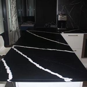 Dining Table Kitchen Counter Top Veins Marble Top Quartz Stone WG459 Black with White Big Slab Polished Surface Home Countertops