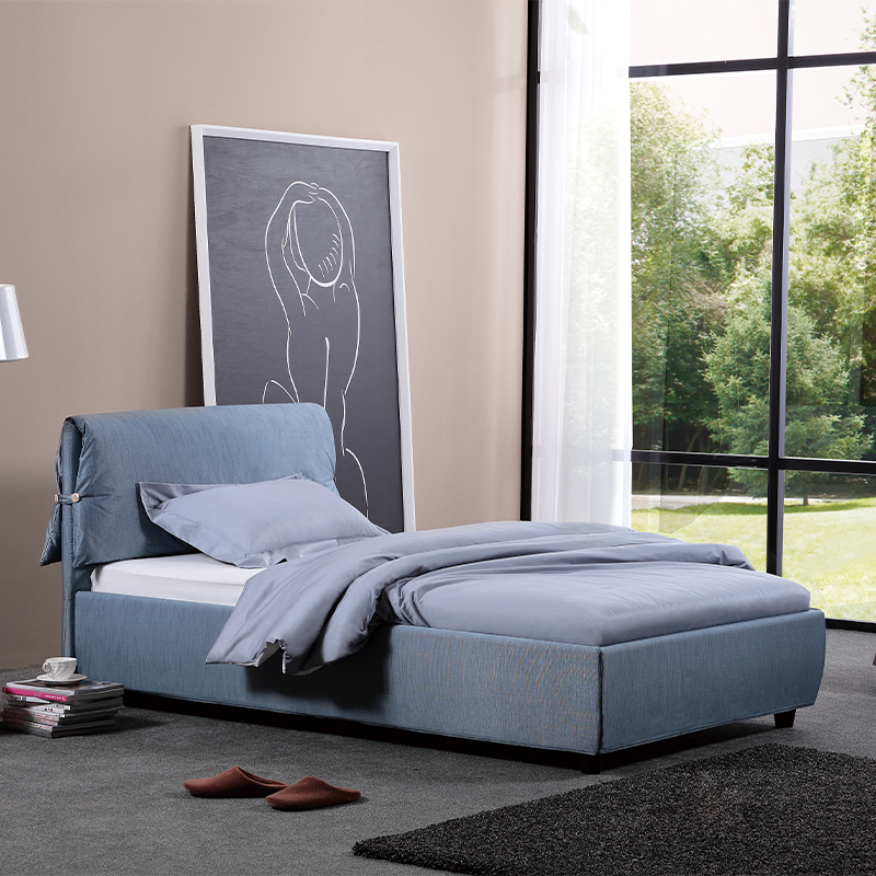 YFY Latest Modern Double Design King Size Bed Blue 1.2M Fabric Bed Frame