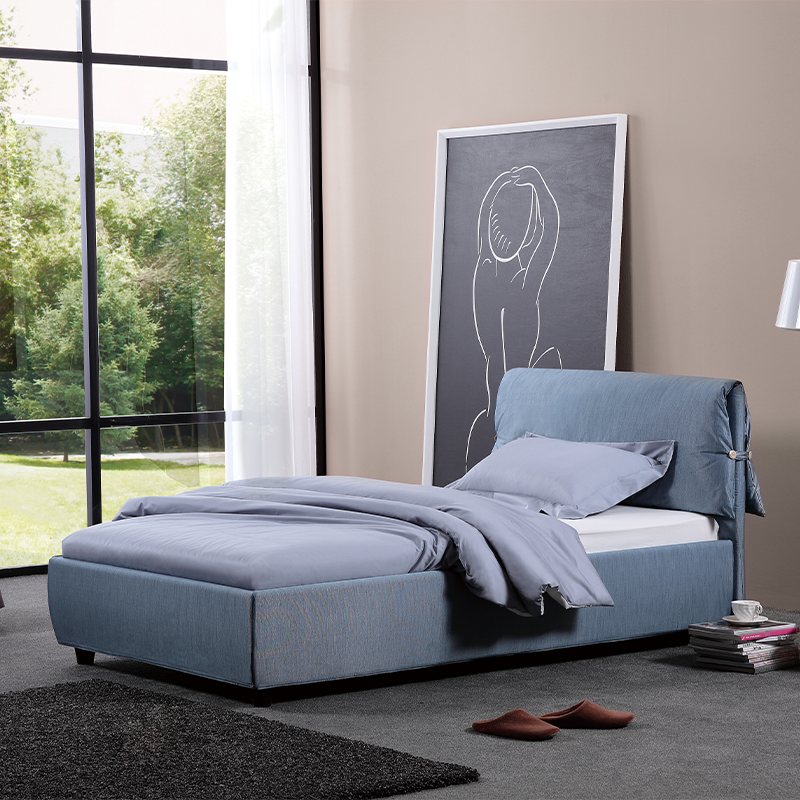 YFY Latest Modern Double Design King Size Bed Blue 1.2M Fabric Bed Frame