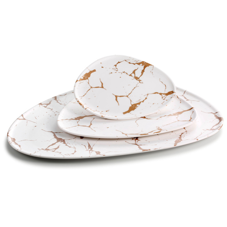 nordic restaurant supply unbreakable melamine white marble dinner plate sets