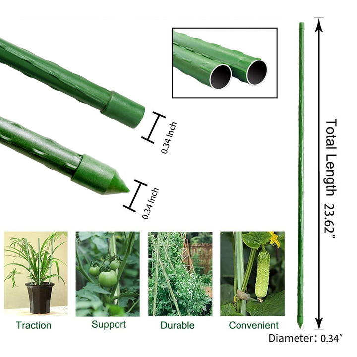 Durable Garden Steel Core Plastic Coated Metal Tomato Stakes Support Sturdy Green Plant Sticks