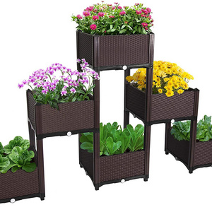 Steel Garden Bed Flowers Outdoor Planter Plastic Set Self Watering Beds Raised Planters Box