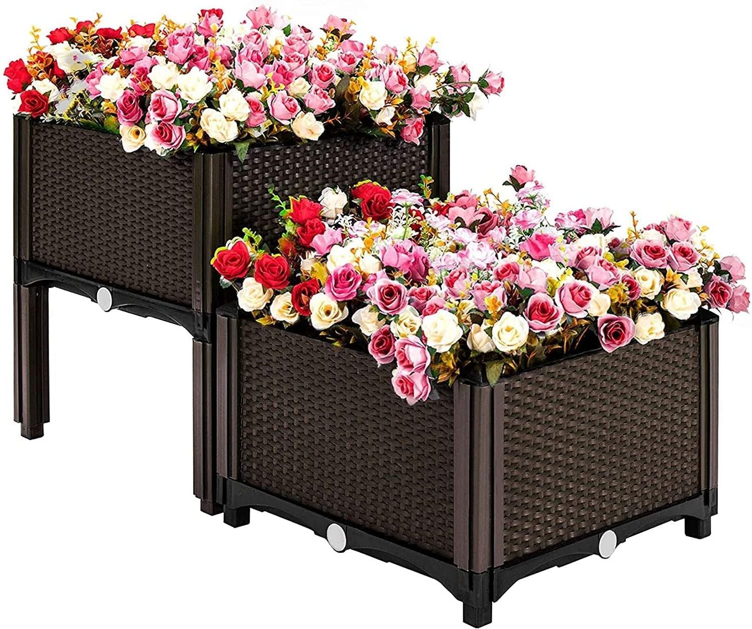 Steel Garden Bed Flowers Outdoor Planter Plastic Set Self Watering Beds Raised Planters Box