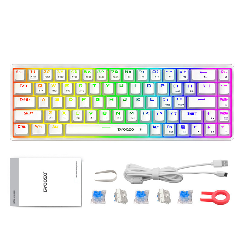 EYOOSO Z686 RGB 4 Modes Professional Gamer 68 keys Wireless Keyboard Wired Mini keyboards Teclado gaming Keyboard