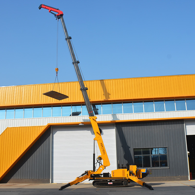 Higher safety performance 2t mini trailer spider crane with long arm fly jib