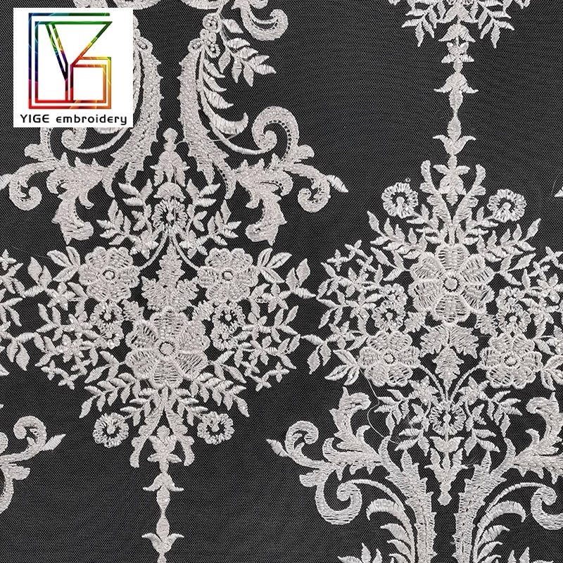 Cheap Hot Sale Customized white bridal sequin lace embroidery handmade heavy tulle beaded lace fabric