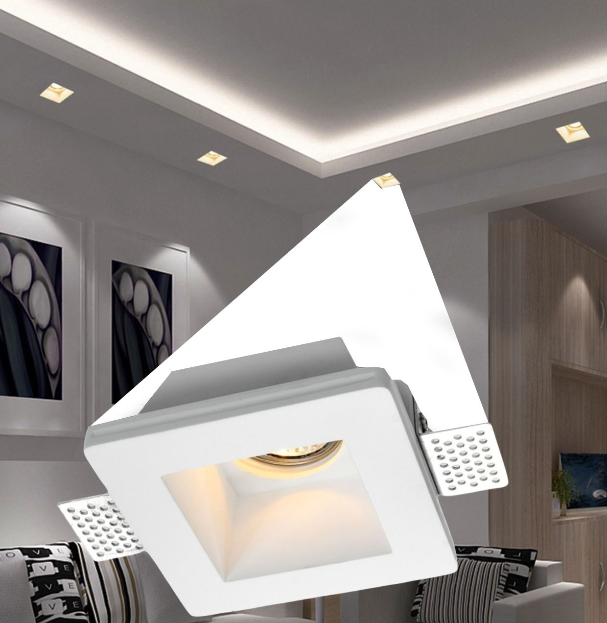 Environmental Protection Gypsum LED Downlight Embedded GU10 7W 10W plaster Lamp Round Square Ceiling Recessed Down Light