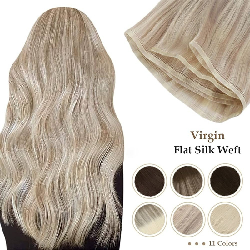 Wholesale Russian Hair Flat Silk Weft Bundle Weft Double Drawn Double PU Skin Weft Seamless Hair Extensions