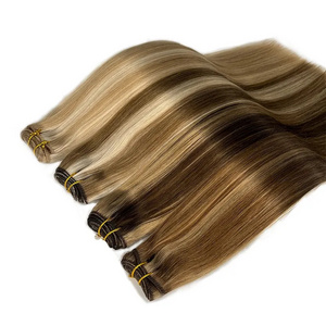 Factory Price 10A 12"-30" Double Drawn Cuticle Aligned Raw Russian Hair Extensions Weft 100% Human Hair Remy Machine Weft