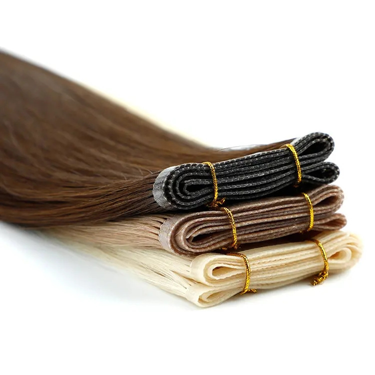 Wholesale Russian Hair Flat Silk Weft Bundle Weft Double Drawn Double PU Skin Weft Seamless Hair Extensions