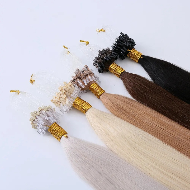 Feathered Raw Virgin Remy Natural Micro Loop Ring Bond Hair Extensions Drawn 613 Color Kinky Curly Human Hair