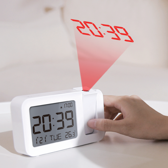 Dimmable LCD Display Snooze Function Indoor Temperature Clock USB Battery Powered azan Digital Projector Alarm Clock