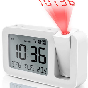 Dimmable LCD Display Snooze Function Indoor Temperature Clock USB Battery Powered azan Digital Projector Alarm Clock