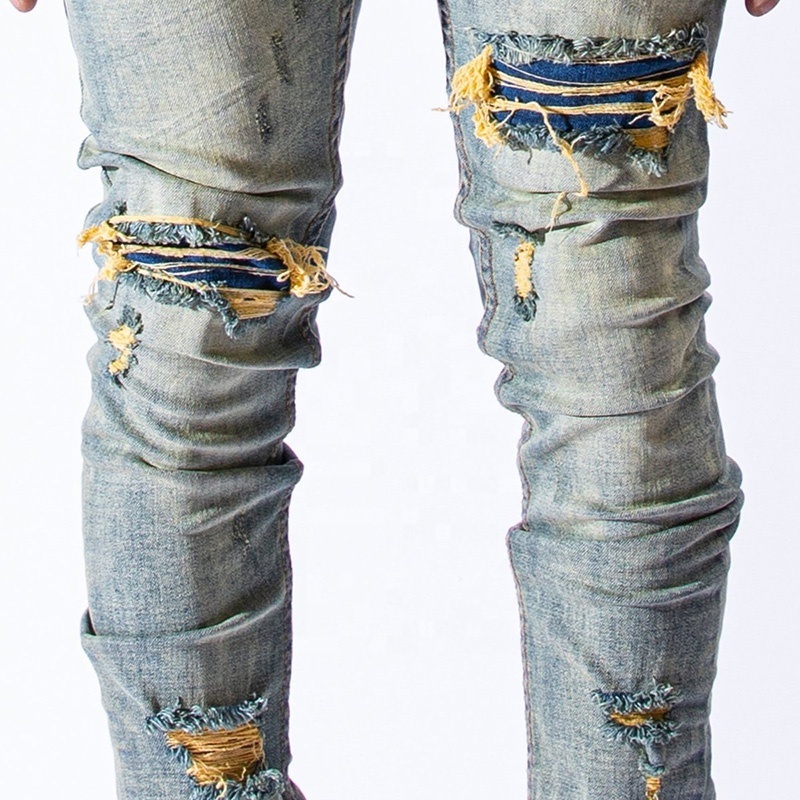 YUEGE Custom Style Jean For Man Distressed Ripped Patchwork High Quality Denim Jeans Men Pantalones