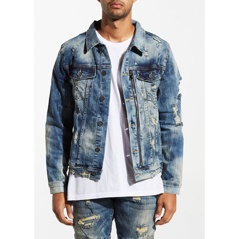 Distressed bulk Denim Jacket Ripped Jean Coat Jacket For Men