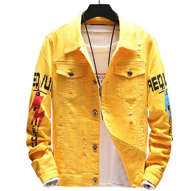 9107 Yellow Jean Jacket,Fashionable Jean Jacket,Custom Print Denim Jacket