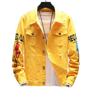 9107 Yellow Jean Jacket,Fashionable Jean Jacket,Custom Print Denim Jacket