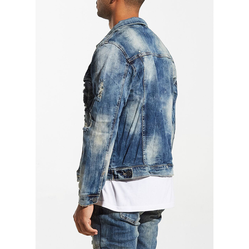 Distressed bulk Denim Jacket Ripped Jean Coat Jacket For Men