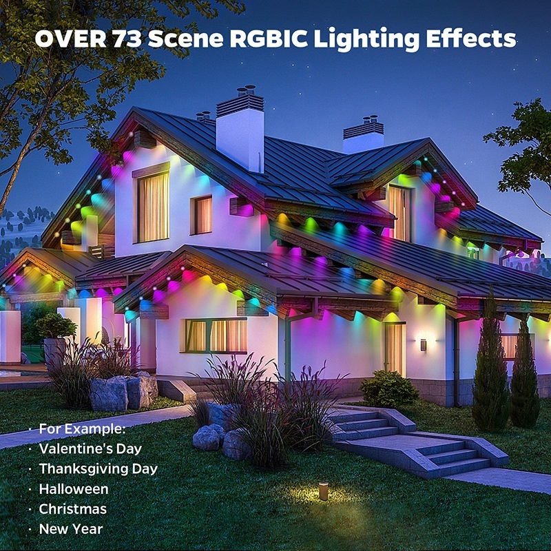 Hot Sale Christmas Lights Ip67 Waterproof Rgbic Led Outdoor Eaves Light String Wifi App Controlled Holiday Garden Point Lights