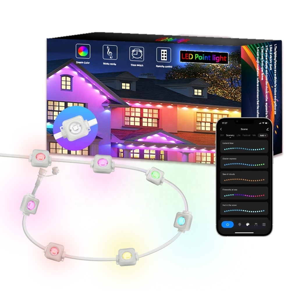 100ft Multiple Color Modes Smart Rgbic App Control Led Permanent Outdoor Point Lights