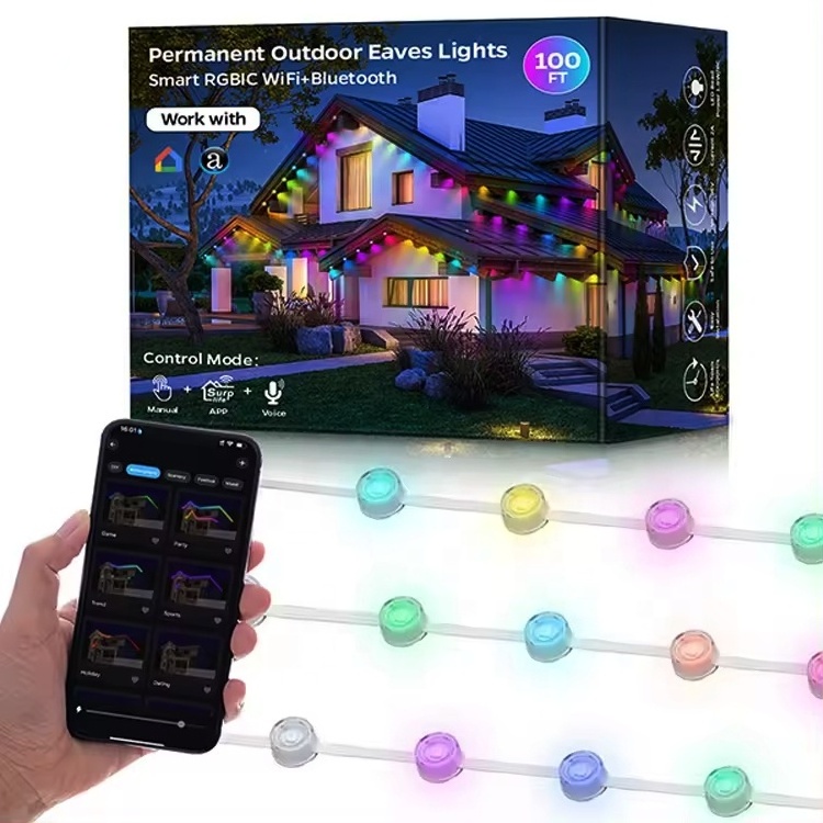 Smart RGBIC IP67 Waterproof Eaves Lights WiFi App Controlled Led Permanent Christmas Lights Outdoor for Roof Garden Decor