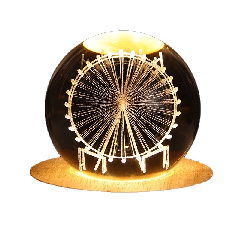 3D Art Crystal Ball Night Lamp Luminous Crystal Ball Light Decoration Solar System Led Night Lights