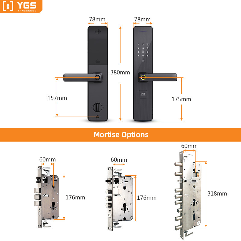 YGS01 Security Magnetic Electronic Password Mortise Gate Sliding Digital Fingerprint Smart Door Lock Manufacturer Price