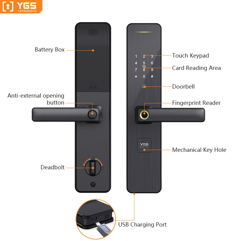 YGS Raykube Smart Lock R-Fg5 Deadbolt Lock App Electr Airbnb Gate Wifi Front Door 80Mm Encode Existing Key Exterior Gate