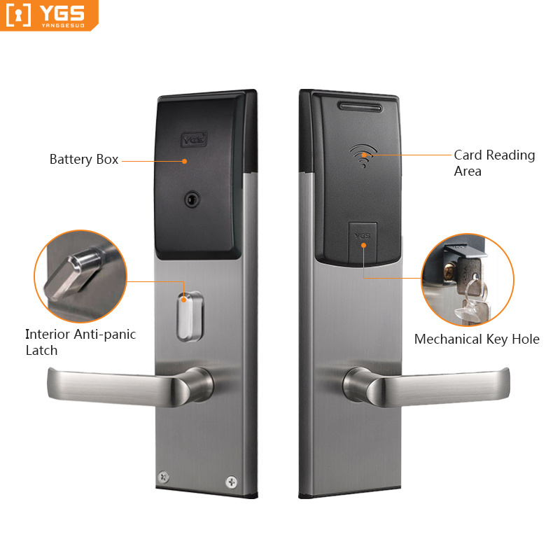 Hotel Key Card Lock Classic Keyless Technology Steel Room Wooden Door Lock With Handles Key