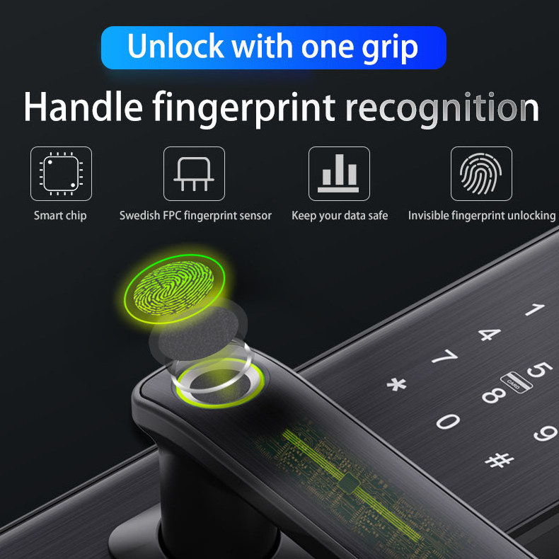 Smart Bolt Onlense Password Unlock Fingerprint Door Knob Cerradura Huella Digital Electronic Mortise Lock