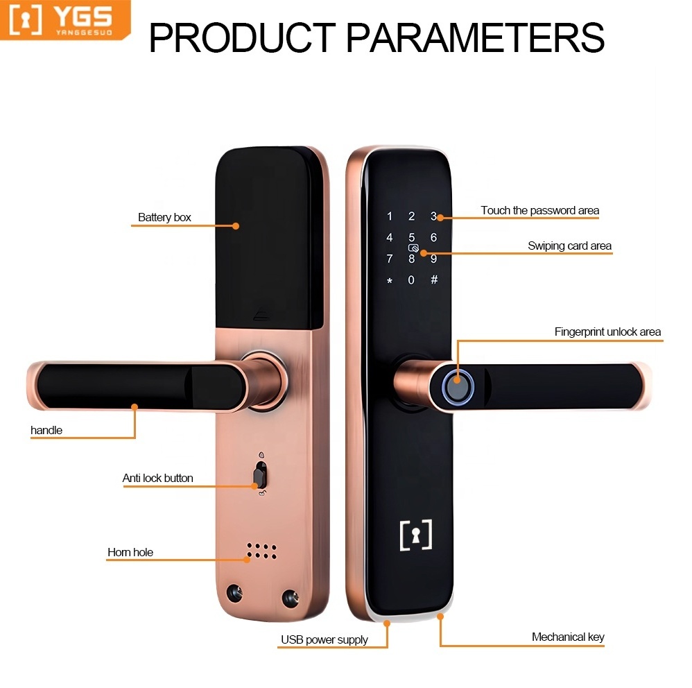 Aluminum Alloy Biometric Lock Tuya App Smart Door Lock fingerprint door handle Digital Keyless lock