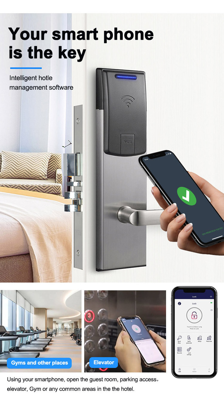 YGS Smart Rfid Card Encoder Electronic Door Handle Lock Hotel Door Locks With Management Software System  Hotel Lock