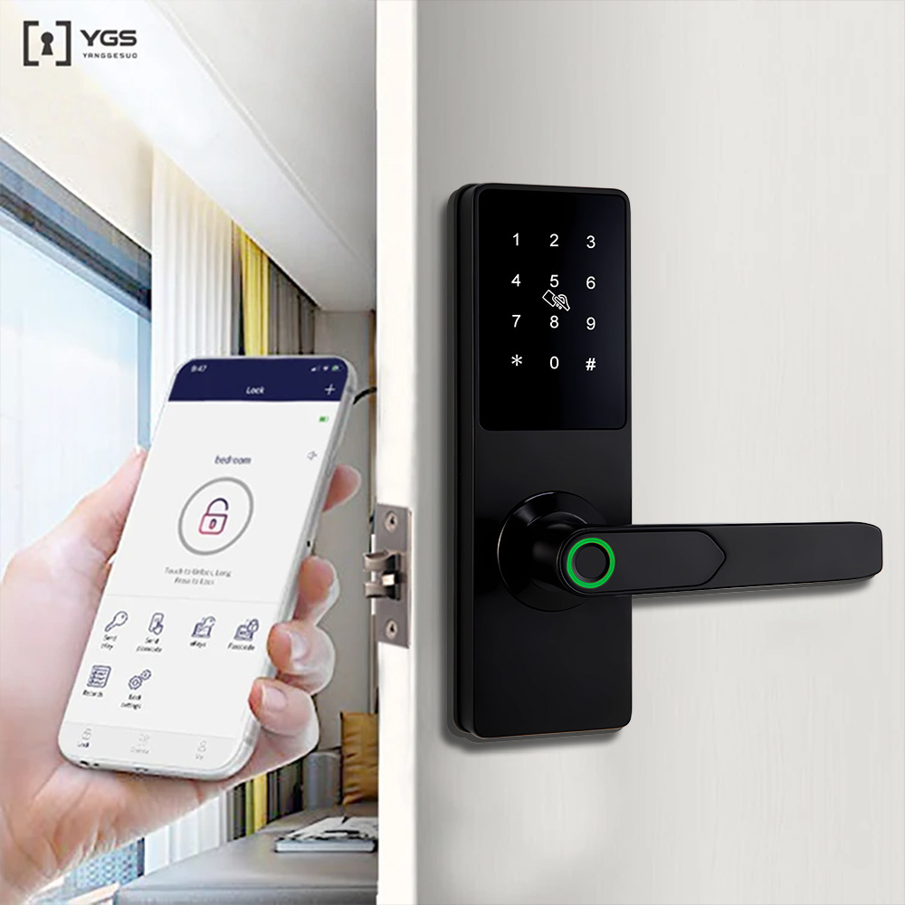 Manufacturer Tuya APP Security Door Smart Locks Wifi Smart Card Safe Epic Password Digital Wood Door Handle Lock with Keypad