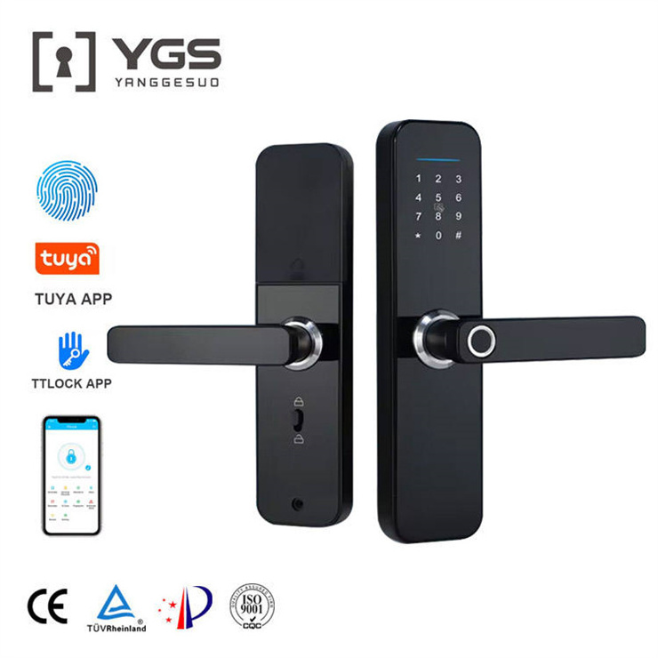 Home apartment app control wifi tt lock fingerprint keyless deadbolt smart entry door lock handle