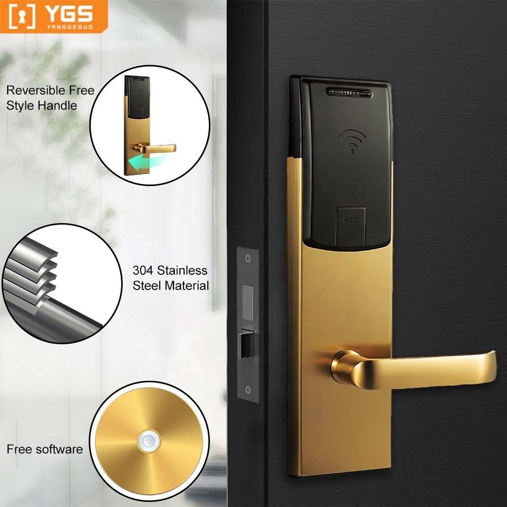 YGS Apartment Waterproof 304 Stainless Material Key RFID Card Electronic Hotel Lock With Security System