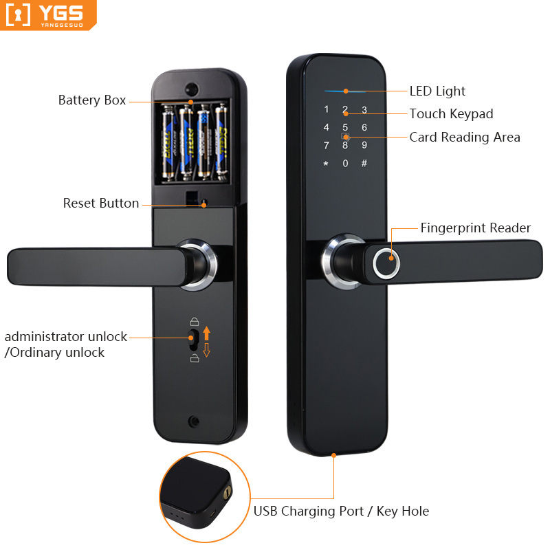 Home Electronic Smartphone APP TTlock Wifi Digital Tuya Smart Lock Fingerprint Door Lock Keyless Smart Door Handle Lock