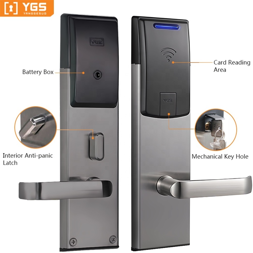 YGS Sdk Api rf card electronic door handle lock smart stainless steel hotel wireless door lock