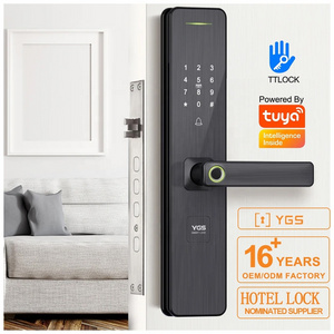 Supplier T8 Smart Security Locks WiFi Tuya APP Password Code Biometric Fingerprint Digital Smart Wood Door Handle Lock with Key