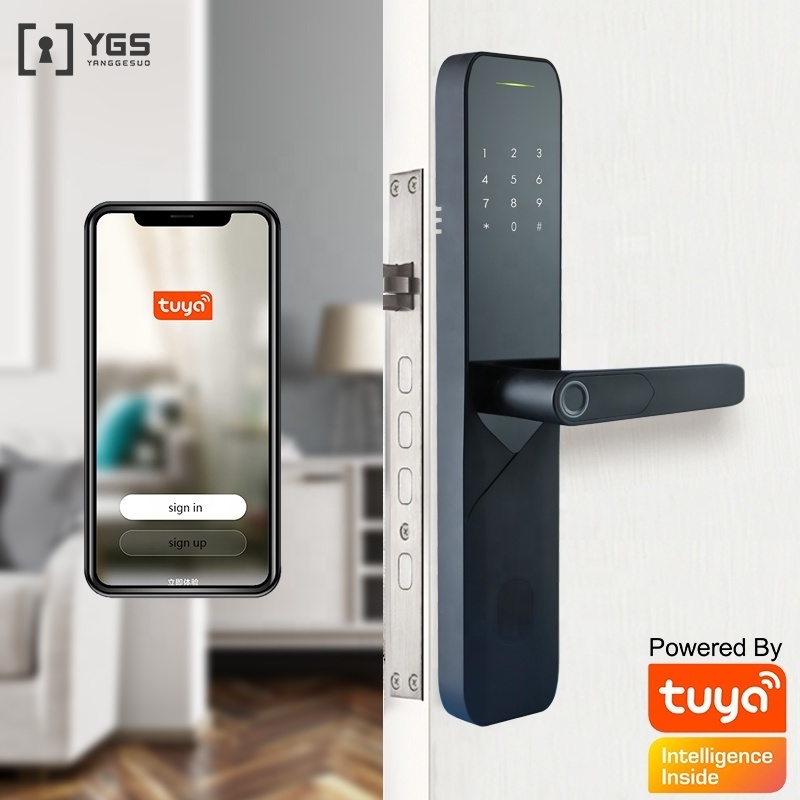 Wood Door Smart Locks Tuya Smart WiFi Digital Door Lock Code RFID IC Card Smartphone App Unlock Biometric Fingerprint Smart Lock