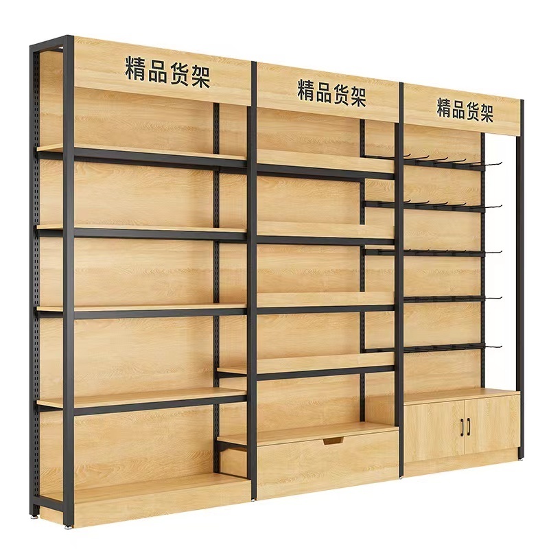 Heavy Duty Steel Display Stand Shop Commissary Convenience Store Snack Wooden Supermarket Shelves