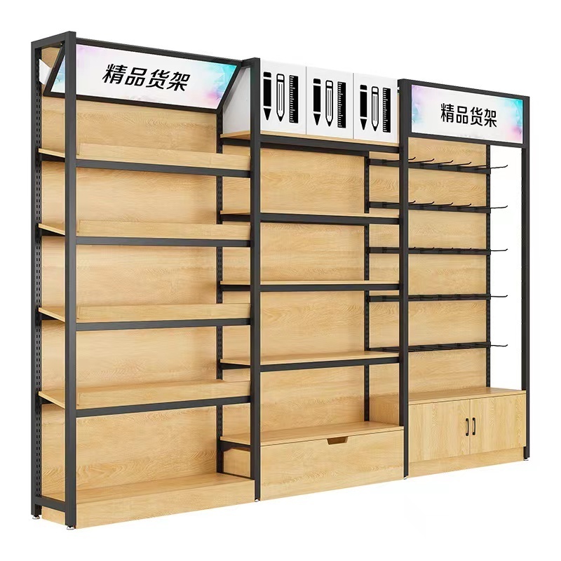 Heavy Duty Steel Display Stand Shop Commissary Convenience Store Snack Wooden Supermarket Shelves