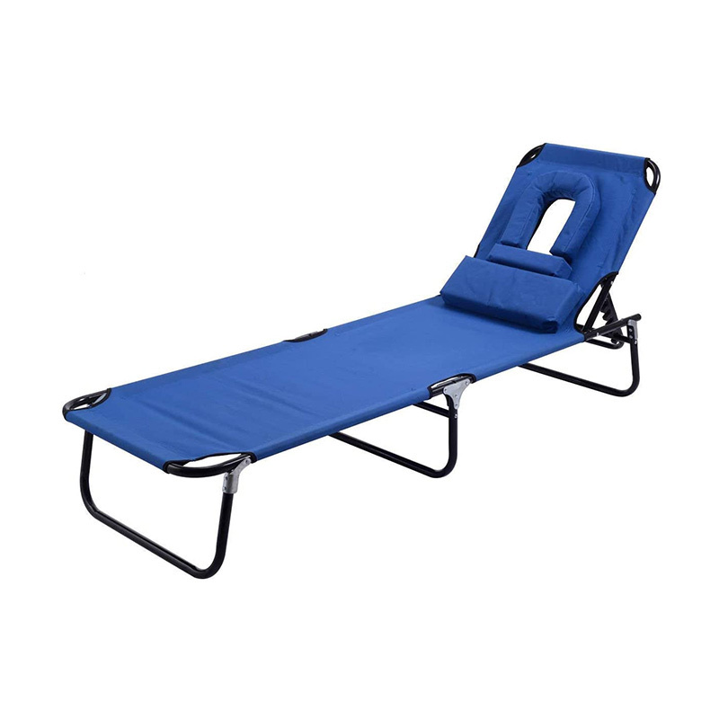 YG-B001 Folding Chaise Lounge Beach Chair, Face Down Tanning Chair with Face Hole Detachable Pillow