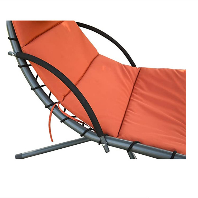 Furniture Outdoor Hanging Chaise Lounger Chair Swing Hammock Arc Stand Air Porch Canopy, Orange Red