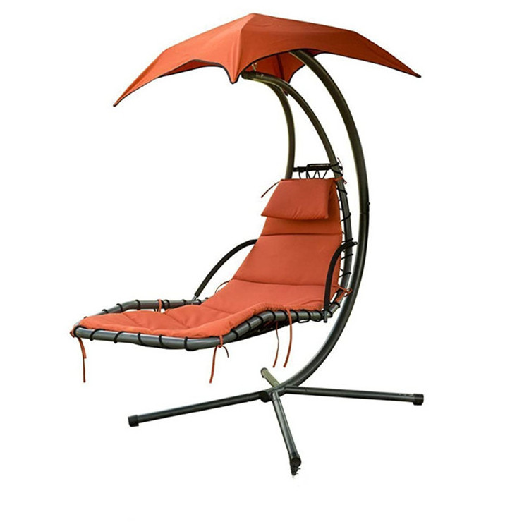 Furniture Outdoor Hanging Chaise Lounger Chair Swing Hammock Arc Stand Air Porch Canopy, Orange Red