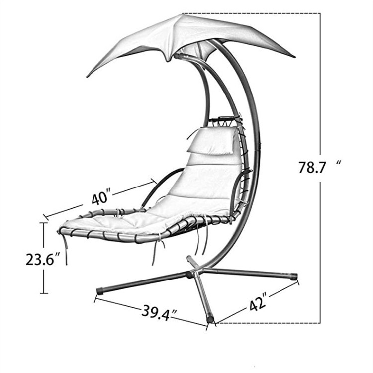 Furniture Outdoor Hanging Chaise Lounger Chair Swing Hammock Arc Stand Air Porch Canopy, Orange Red